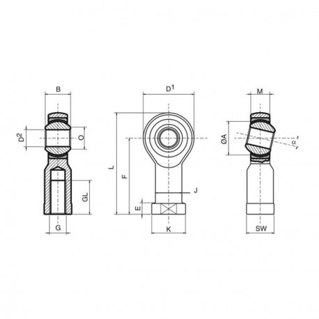 Rotule Compétition Femelle Pas à Droite 20mm / 1.5mm
