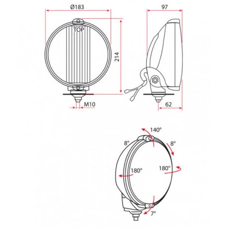 Projecteur Anti-Brouillard 183mm Noir