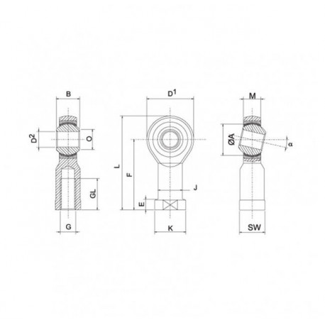 Rotule Renforcé  SE Male Pas à Droite 20mm / 1.5mm