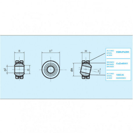 Coussinet Sphérique SE Extérieur 30mm / Intérieur 12mm