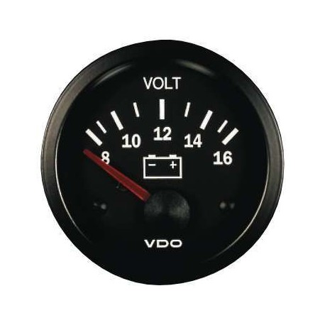 Manomètre Voltmètre VDO 8 / 16 Volts Vision Diamètre 52 Fond Noir